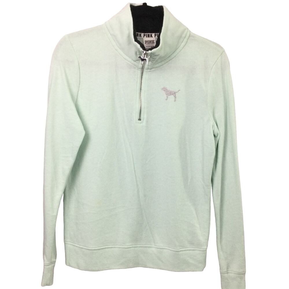 VS Pink Women's Mock Neck 1/4 Zip Lightweight Pullover Sweatshirt Green Size S
